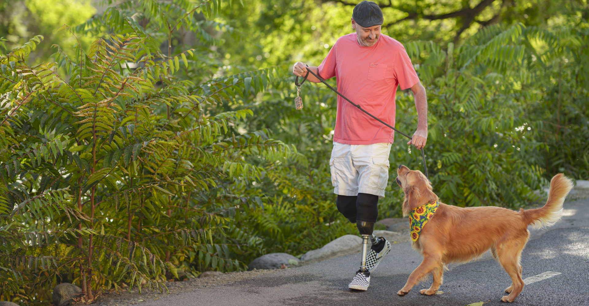 Person with disability walking dog